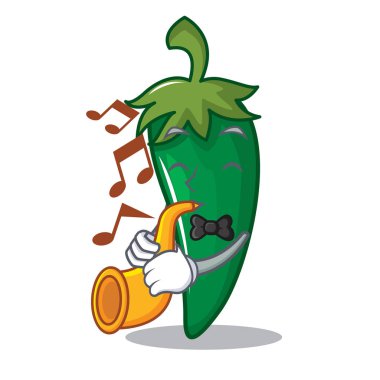 Trompet yeşil biber karakter karikatür ile