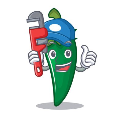 Tesisatçı yeşil biber karakter karikatür