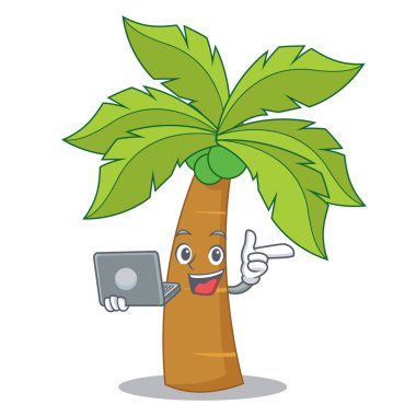 Dizüstü palmiye ağacı karakter karikatür ile