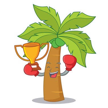 Boks şampiyonu palmiye ağacı karakter karikatür