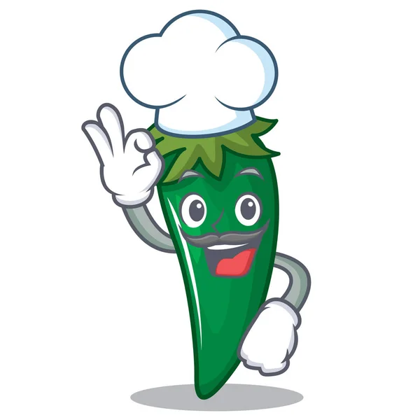Chef zelené chilli znakové karikatury — Stockový vektor