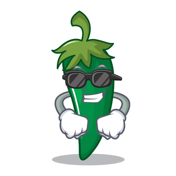 Super fresco personaje de chile verde de dibujos animados — Vector de stock