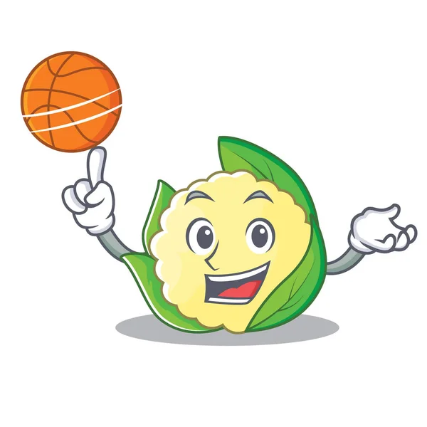 Con basket cavolfiore personaggio stile cartone animato — Vettoriale Stock