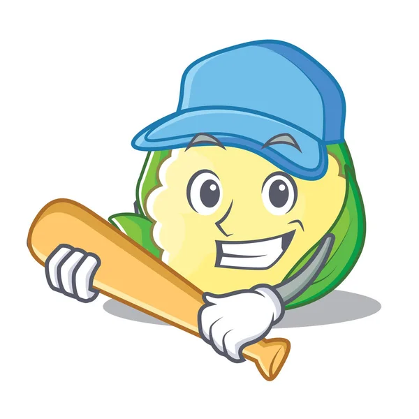 Jogando beisebol couve-flor personagem desenho animado estilo — Vetor de Stock