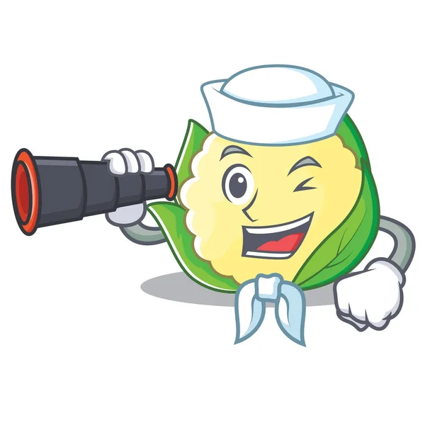 Marinero con carácter de coliflor binocular estilo de dibujos animados — Archivo Imágenes Vectoriales