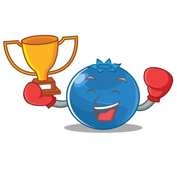 Boxing pemenang karakter blueberry gaya kartun - Stok Vektor