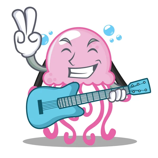 ギターでかわいいクラゲ文字漫画 — ストックベクタ
