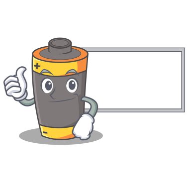 Başparmak yukarıya kurulu pil karakter karikatür tarzı ile