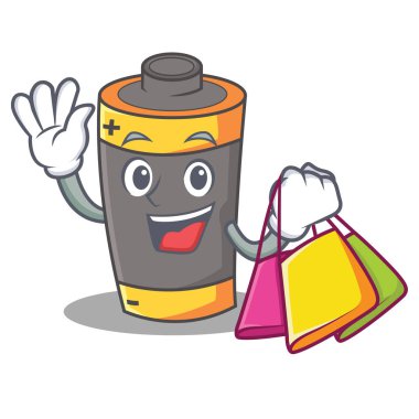 Pil karakter karikatür tarzı alışveriş