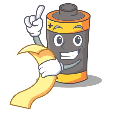 Menü pil maskot karikatür tarzı ile