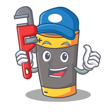 Tesisatçı pil maskot karikatür tarzı