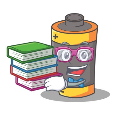 Öğrenci kitap pil maskot karikatür tarzı ile