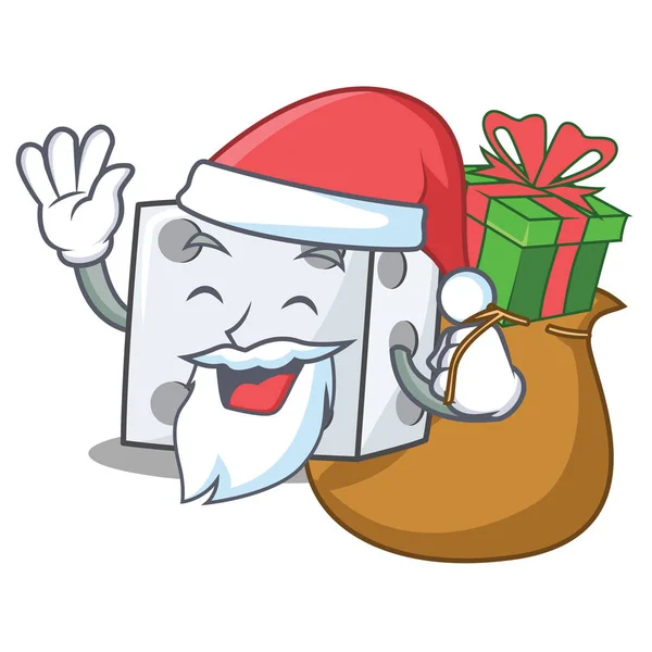 Santa con regalo dados carácter estilo de dibujos animados — Vector de stock