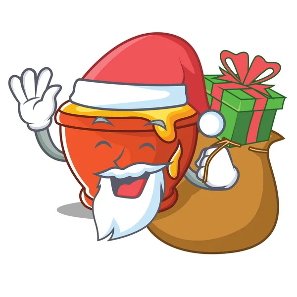 Santa con regalo de la miel personaje de dibujos animados estilo — Vector de stock