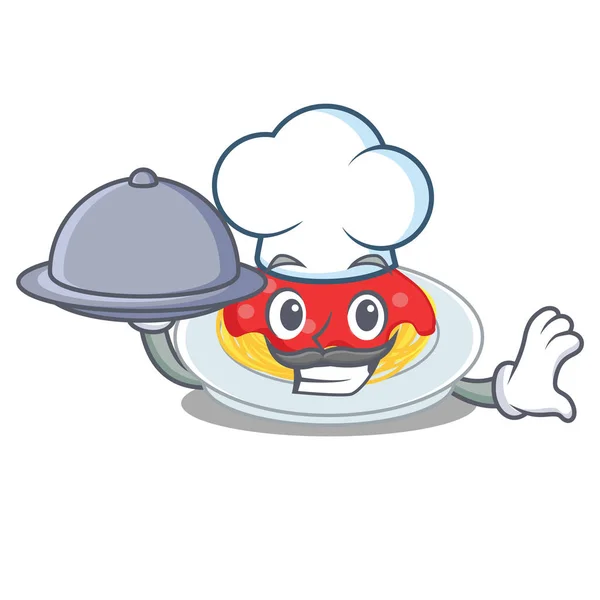 Chef com estilo de desenho animado de espaguete de comida — Vetor de Stock