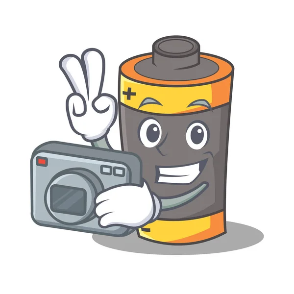 Fotógrafo bateria mascote estilo cartoon — Vetor de Stock