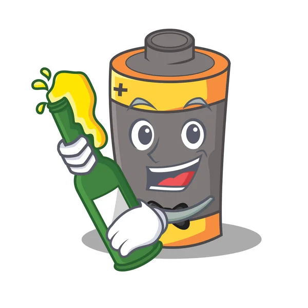 Met bier batterij mascotte cartoon stijl — Stockvector