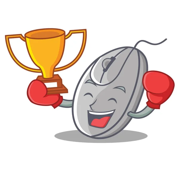 Boxe vencedor do mouse mascote estilo cartoon — Vetor de Stock