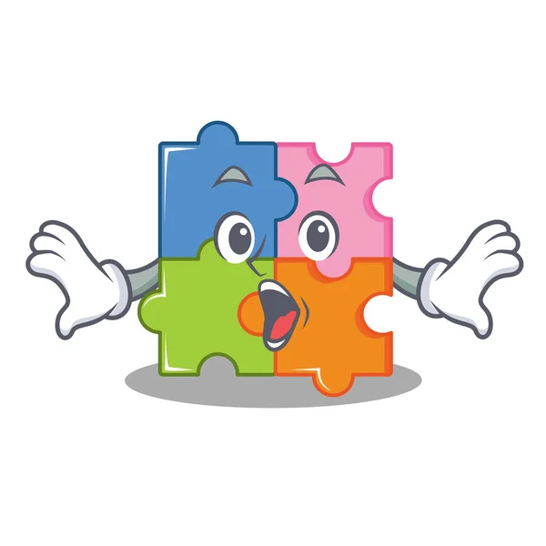 Verbaasd puzzel mascotte cartoon stijl — Stockvector