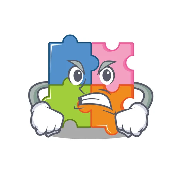 Angry puzzle mascot cartoon style — Stock Vector