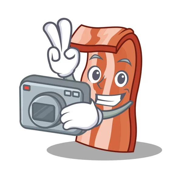 Gaya kartun maskot bacon fotografer - Stok Vektor