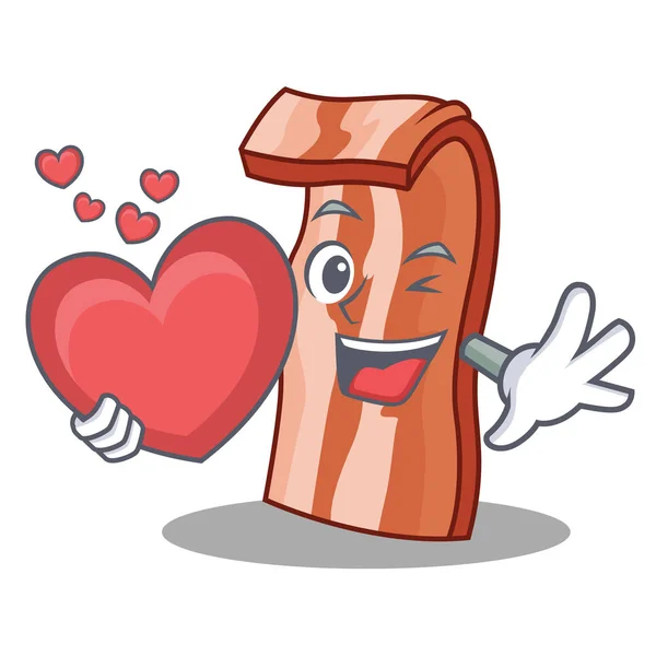 With heart bacon mascot cartoon style — Stock Vector