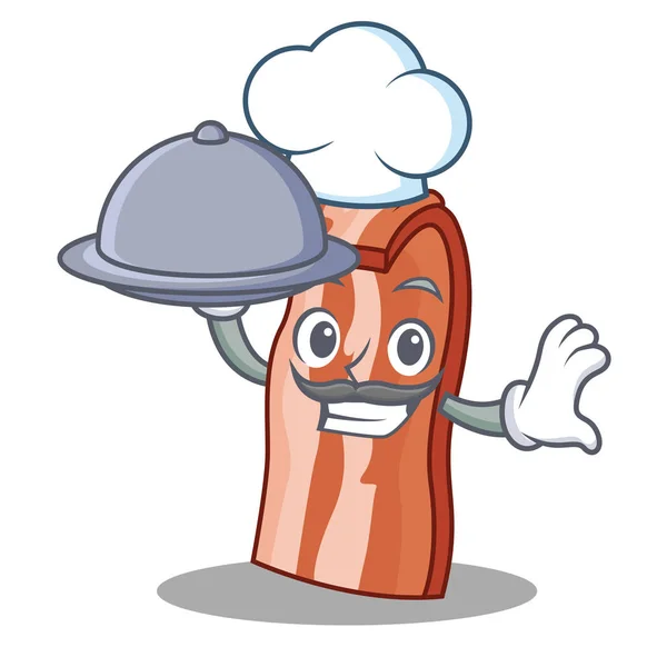 Chef con comida tocino mascota estilo de dibujos animados — Vector de stock