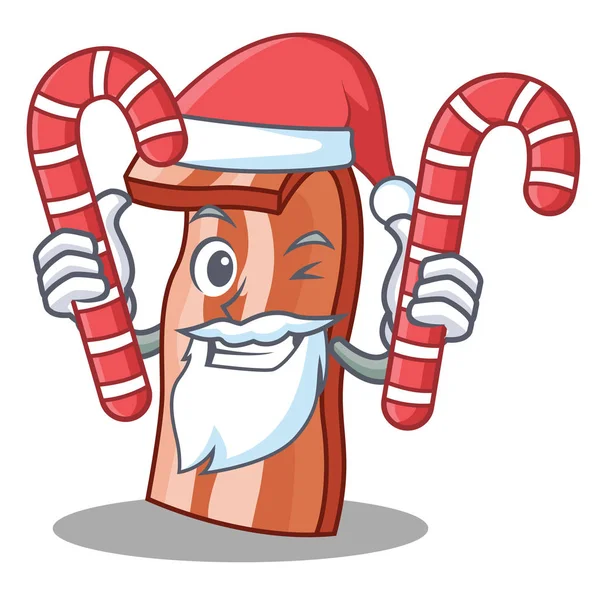 Santa med candy bacon maskot tecknad stil — Stock vektor