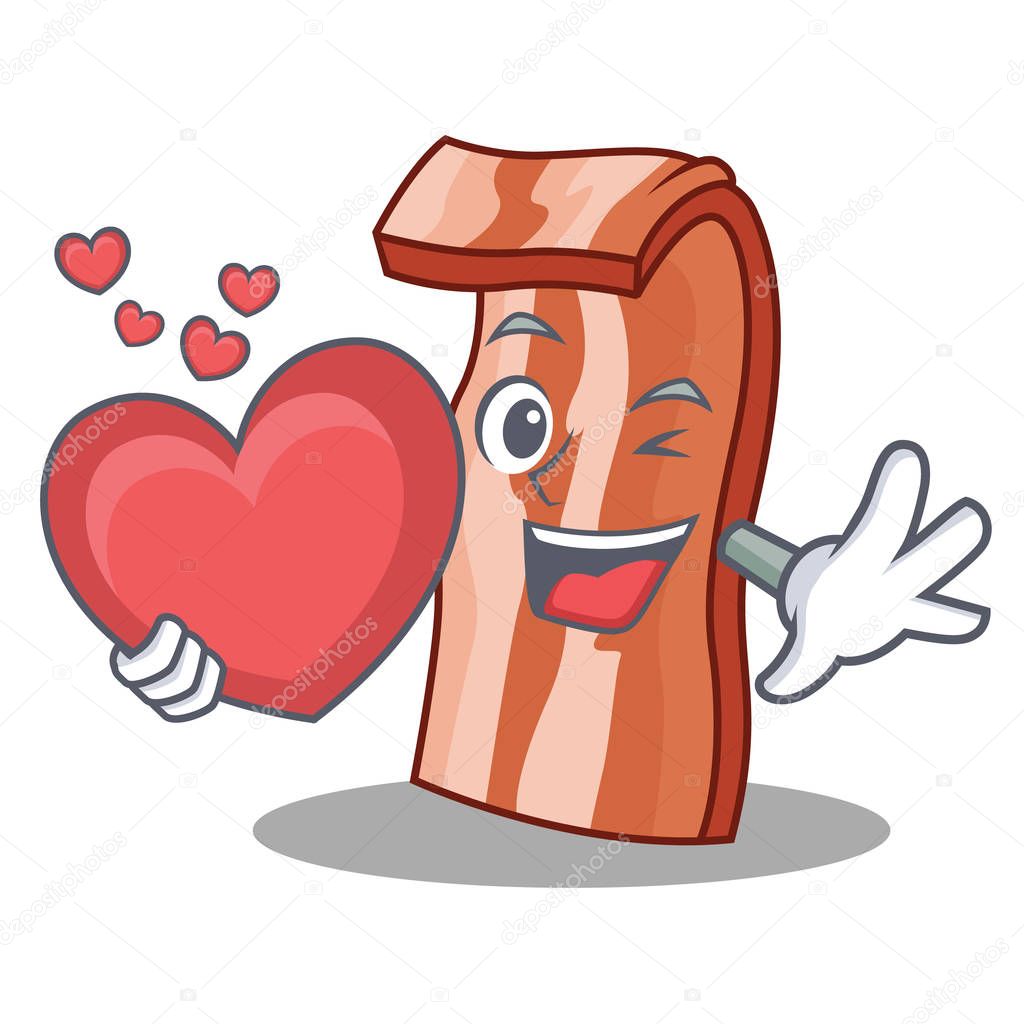 With heart bacon mascot cartoon style