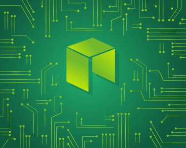 Neo bitcoin yeşil zemin üzerine