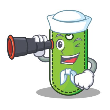 Denizci dürbün fiyat etiketi maskot karikatür ile