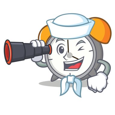 Denizci dürbün çalar saat maskot karikatür ile