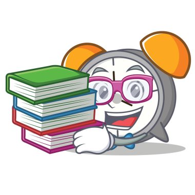 Öğrenci kitap çalar saat maskot karikatür ile