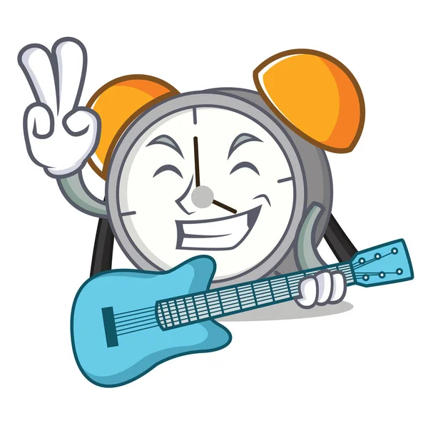 Con chitarra sveglia mascotte cartone animato — Vettoriale Stock