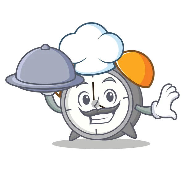 Szef kuchni z jedzenie kreskówka maskotka budzik — Wektor stockowy