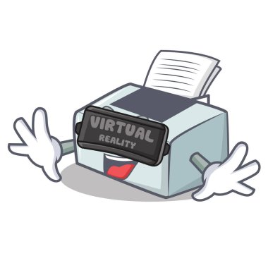 Sanal gerçeklik yazıcı maskot karikatür tarzı ile