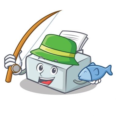 Yazıcı maskot karikatür tarzı Balık tutma