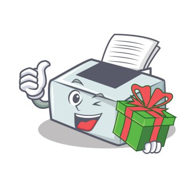 Hediye yazıcı maskot karikatür tarzı ile