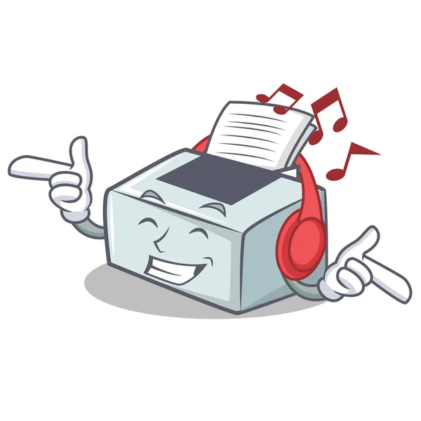Écouter de la musique style de mascotte d'imprimante dessin animé — Image vectorielle