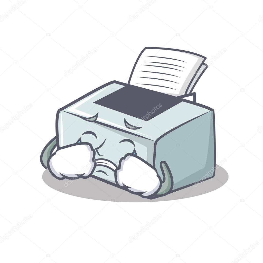 Crying printer mascot cartoon style