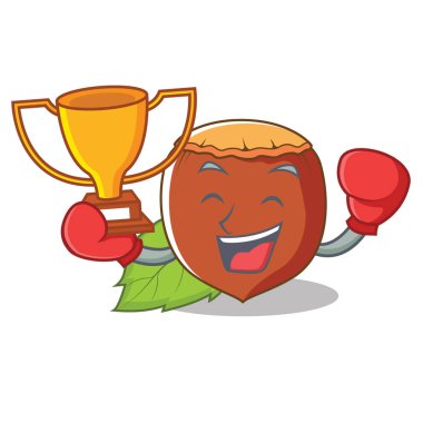 Boks şampiyonu fındık maskot karikatür tarzı