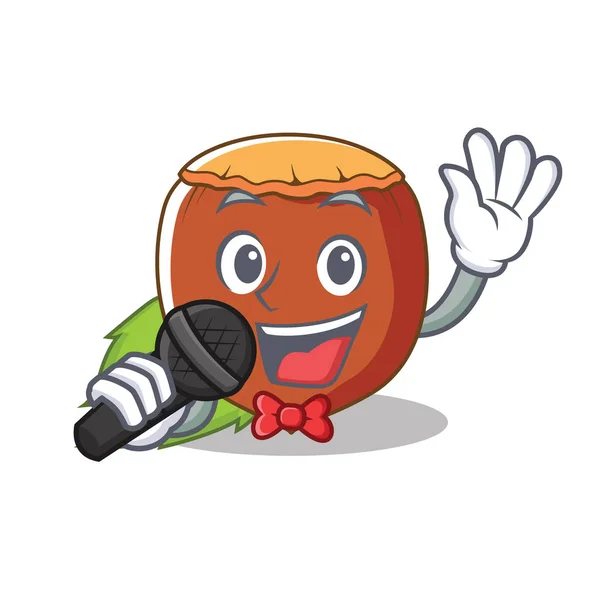 Singing hazelnut mascot style — стоковый вектор