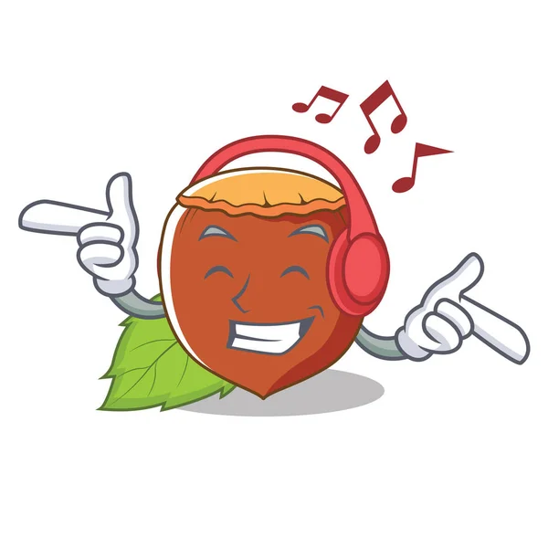 Listening music hazelnut mascot cartoon style — Stock Vector