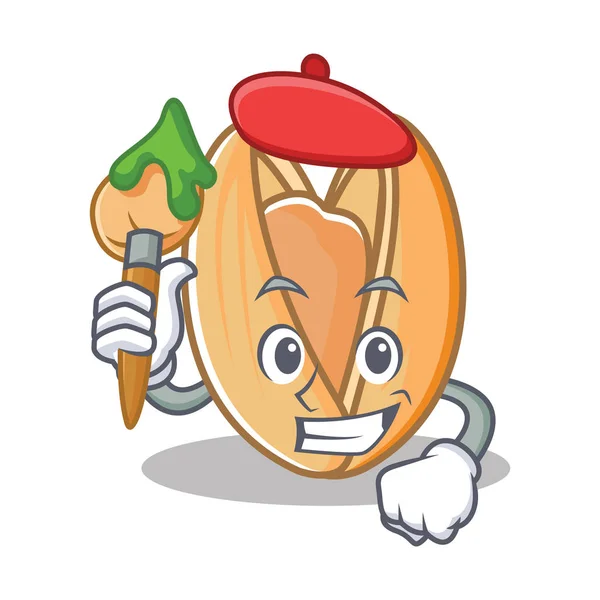 Artis kartun kacang pistachio karakter - Stok Vektor