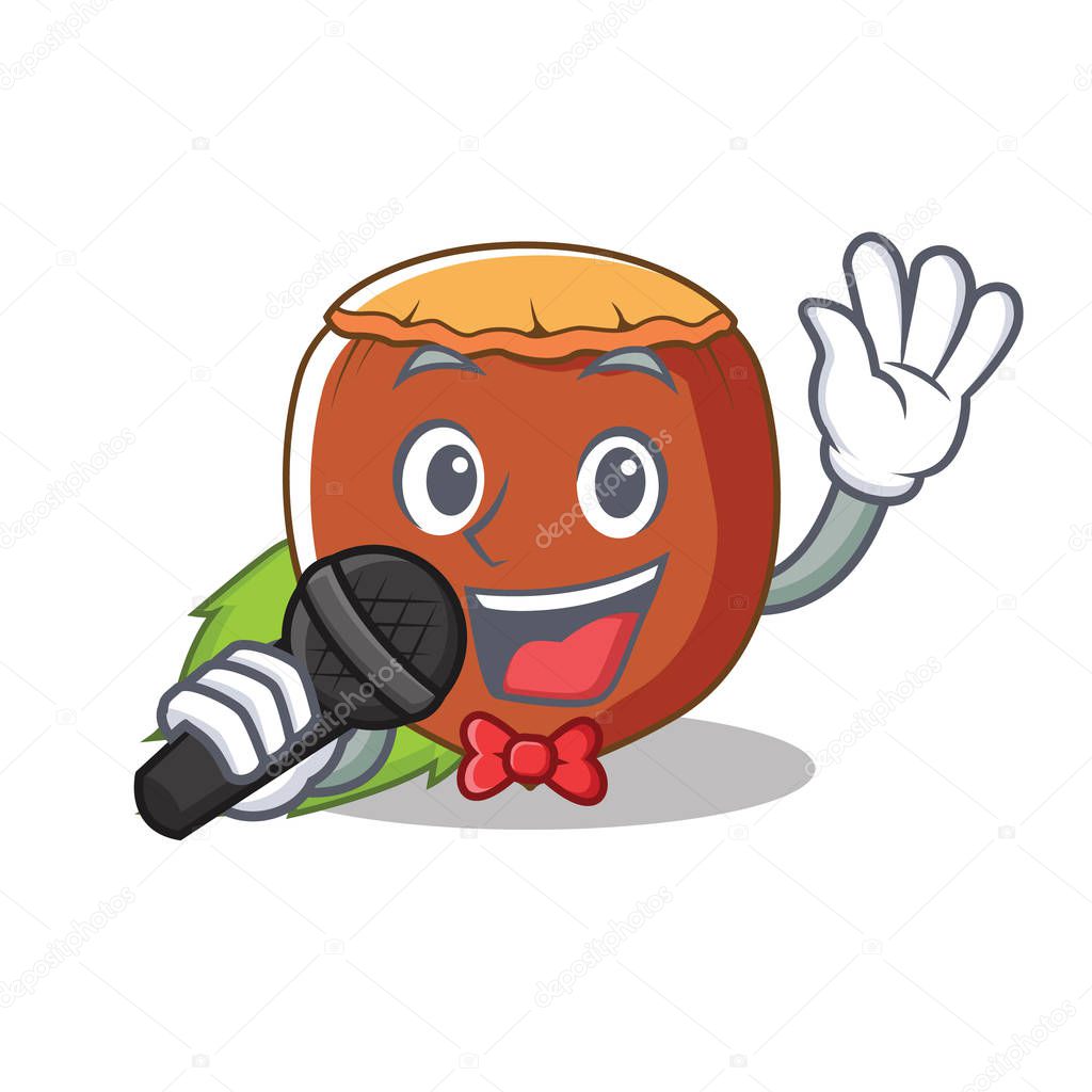 Singing hazelnut mascot cartoon style