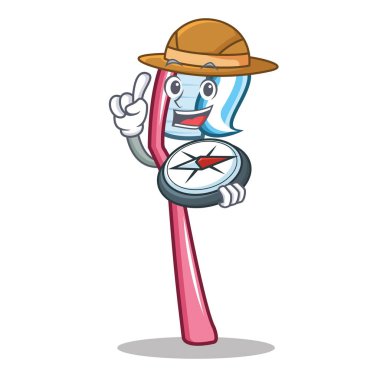 Explorer diş fırçası maskot karikatür tarzı