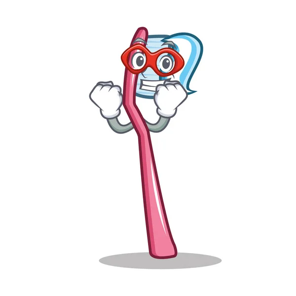 Super héroe cepillo de dientes personaje estilo de dibujos animados — Vector de stock