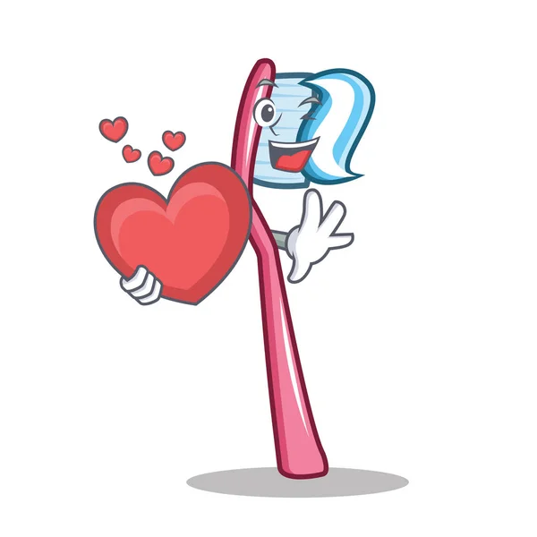 Con corazón cepillo de dientes de la mascota estilo de dibujos animados — Archivo Imágenes Vectoriales