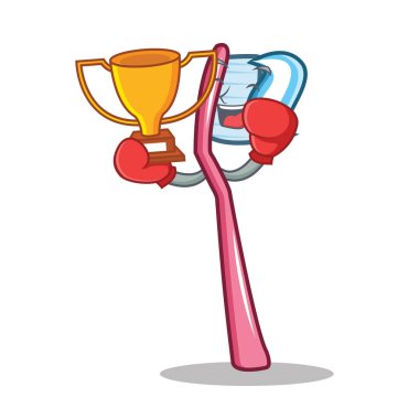 Boks şampiyonu diş fırçası maskot karikatür tarzı