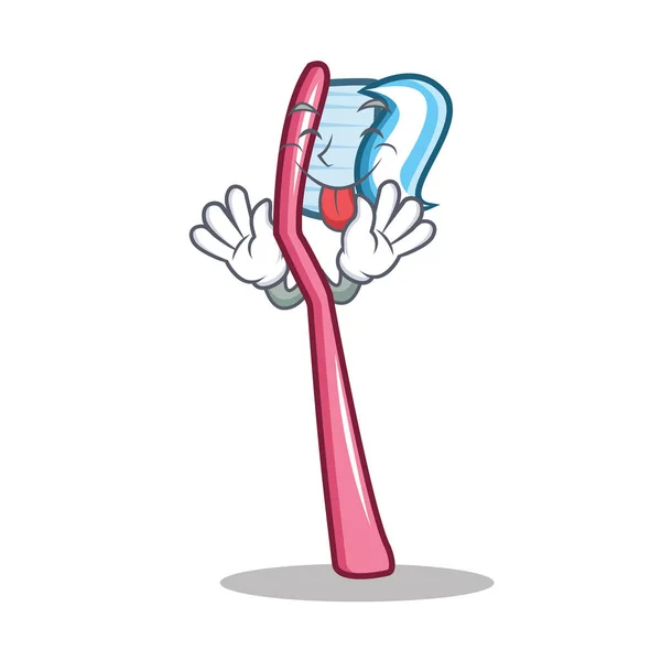 Tongue out toothbrush mascot cartoon style — Stock Vector